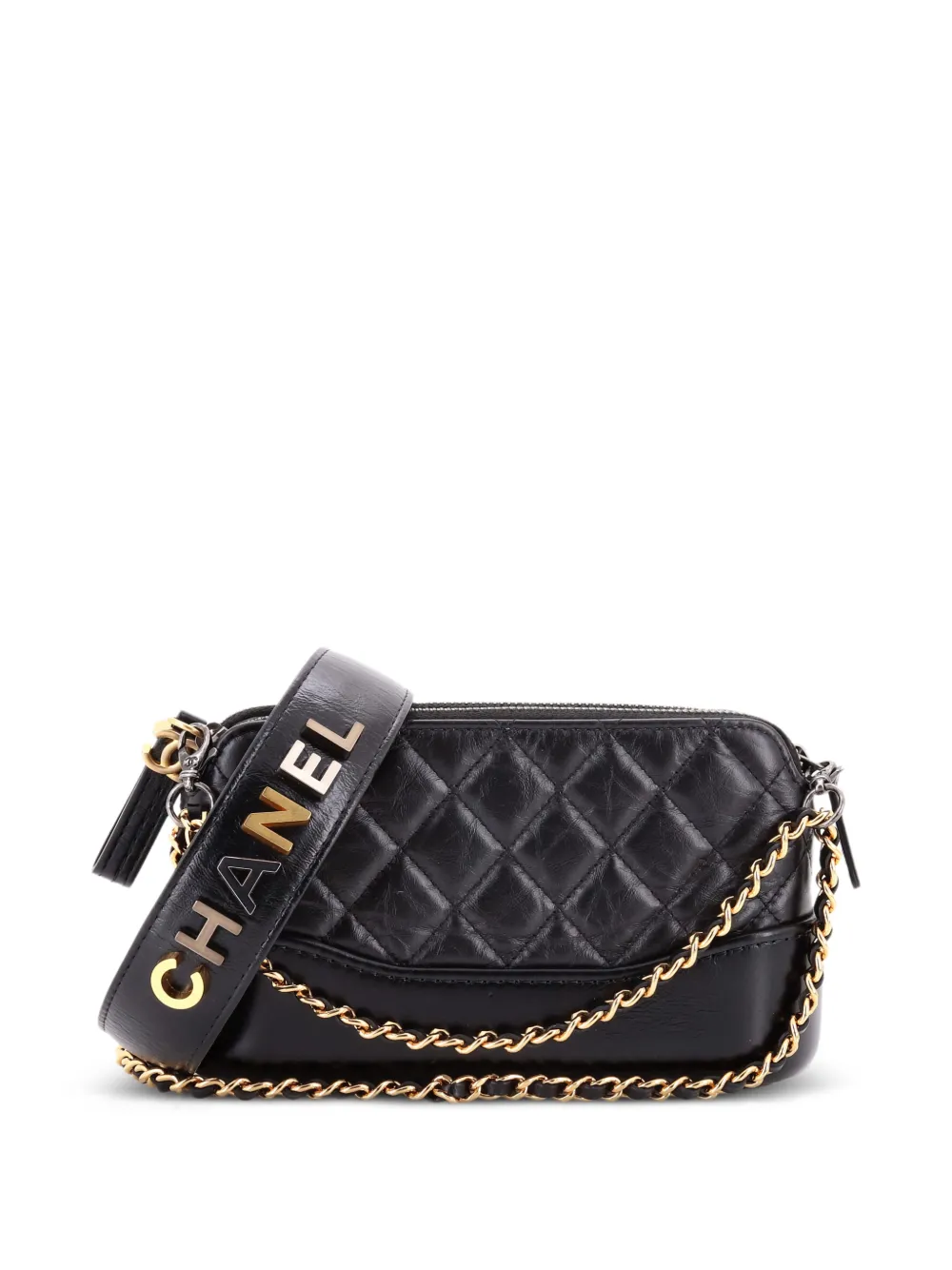 CHANEL Pre-Owned Gabrielle Logo Handle Double Zip with Chain Quilted Aged Calfskin clutch bag - Nero