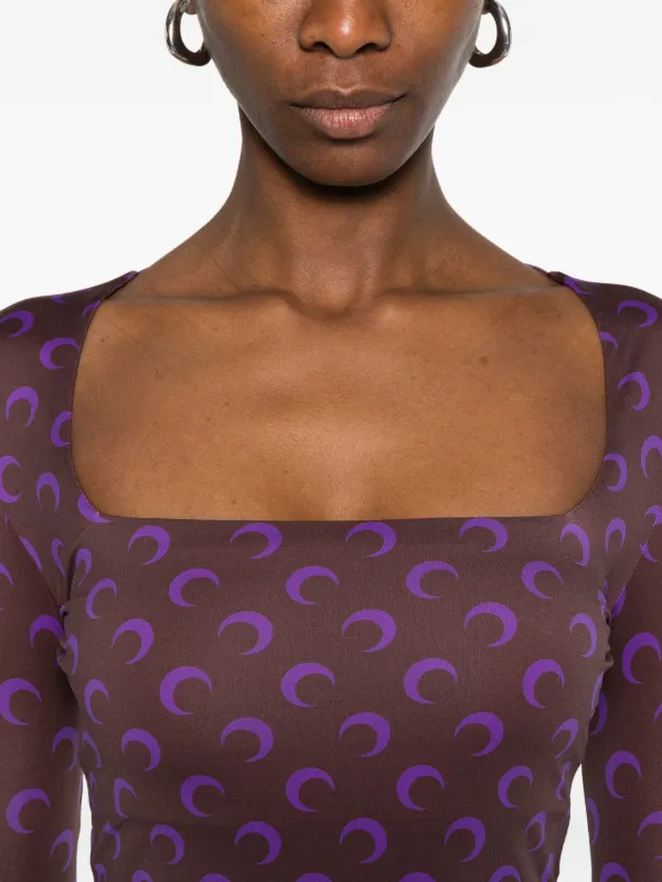 Marine Serre moon-print square-neck Top | Brown | FARFETCH