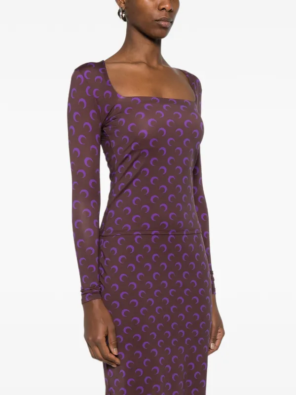 Marine Serre moon-print square-neck Top | Brown | FARFETCH