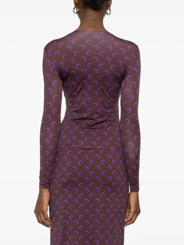 Marine Serre moon-print square-neck Top | Brown | FARFETCH