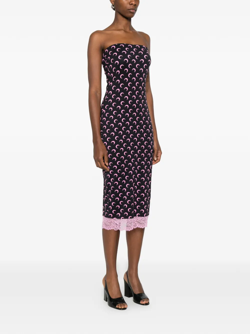 Marine Serre Moon-print Lace-trim Midi Dress In Multi
