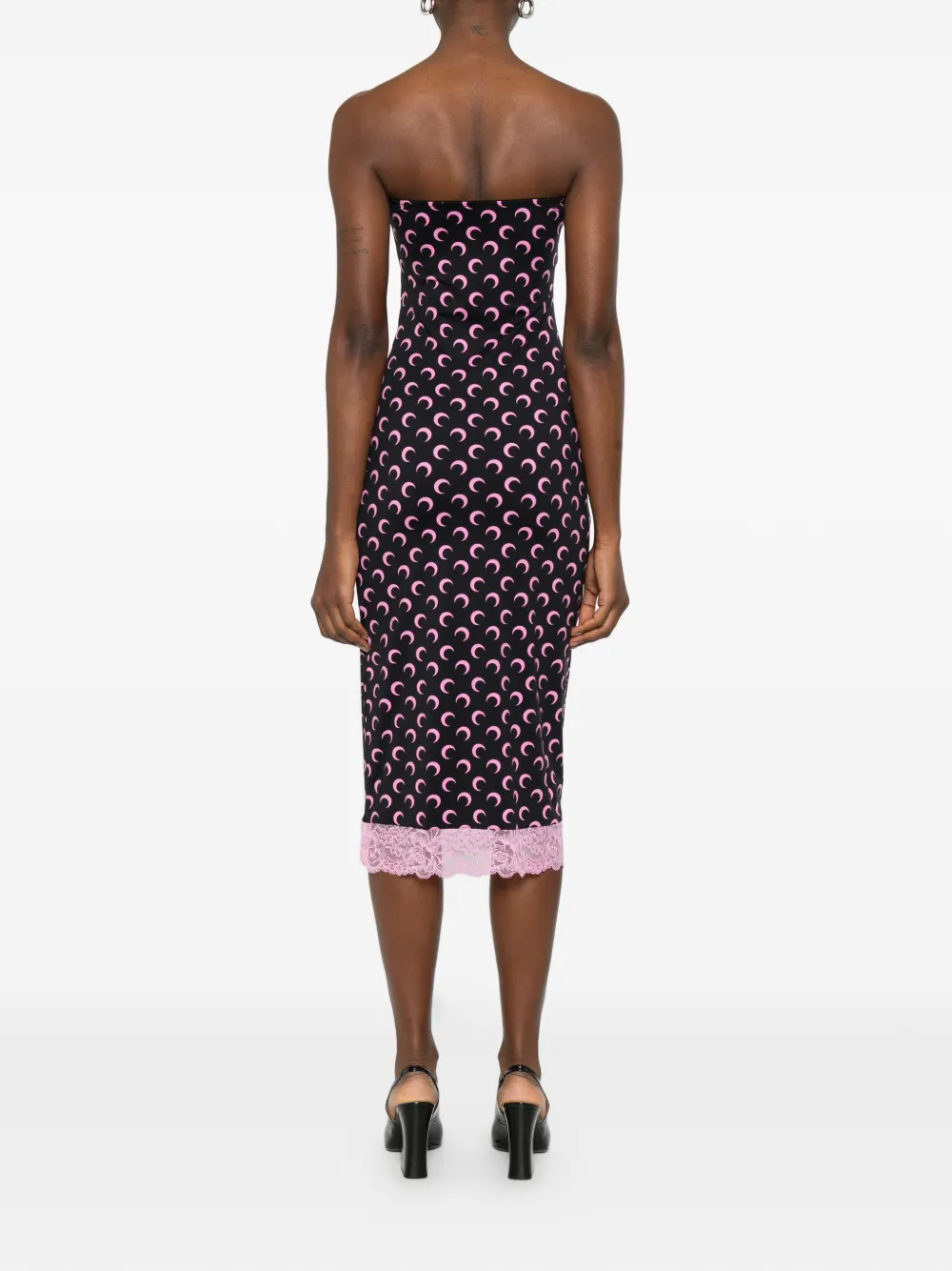 Marine Serre Moon-print Lace-trim Midi Dress In Multi