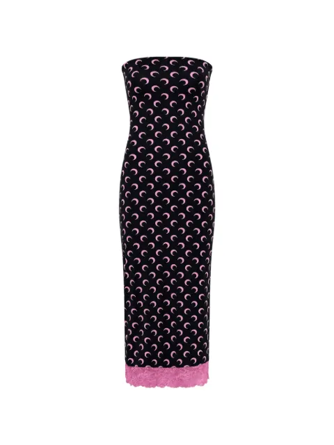 Marine Serre moon-print lace-trim midi dress