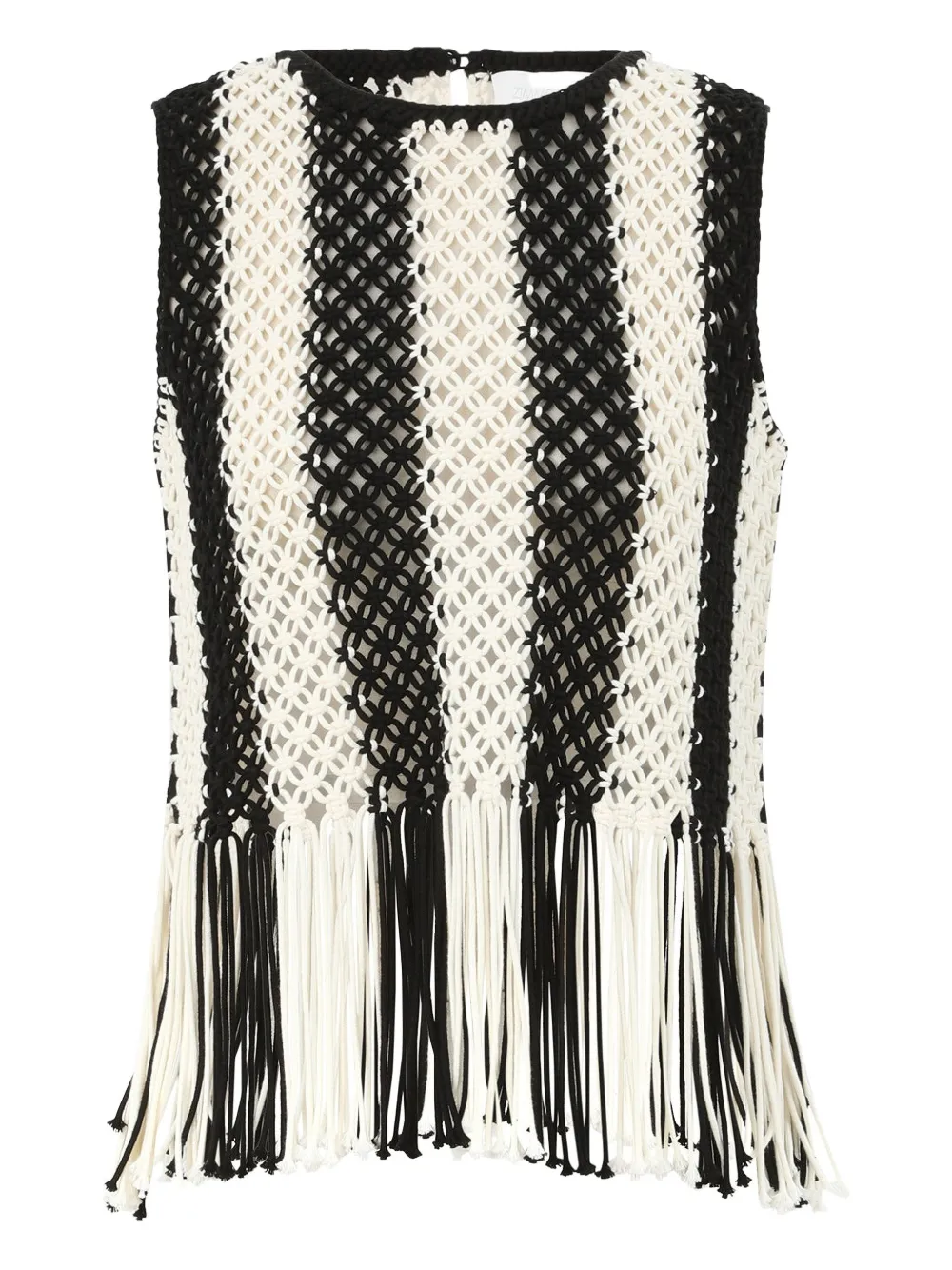 Zimmermann Macramé-fabric Fringed-hem Top In Neutral