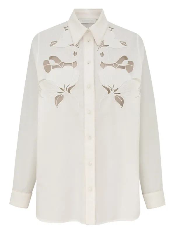 Zimmermann Flower-embroidered Shirt in White