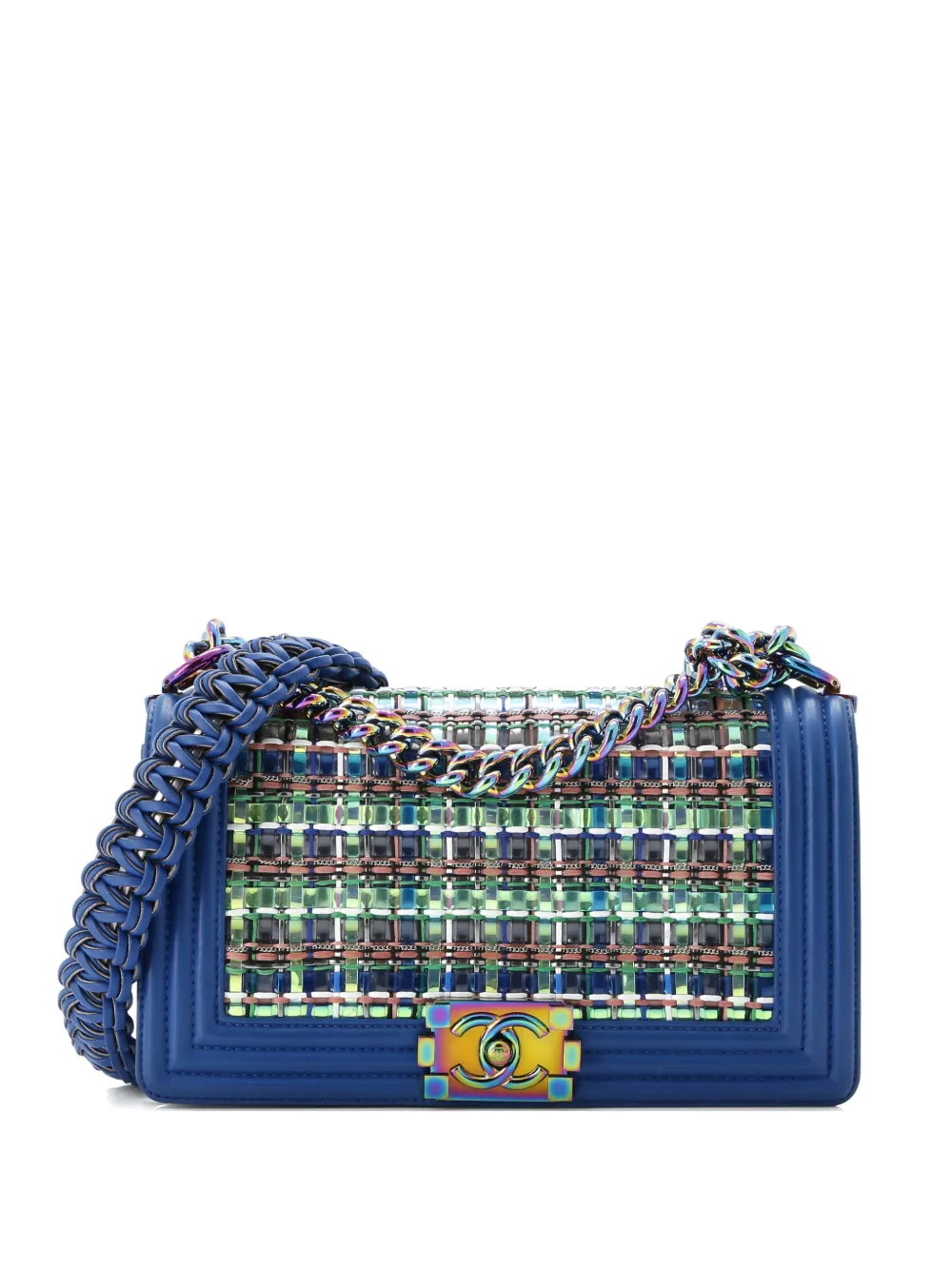 CHANEL Pre-Owned Boy Flap Bag Woven PVC with Lambskin Old Medium shoulder bag - Blu