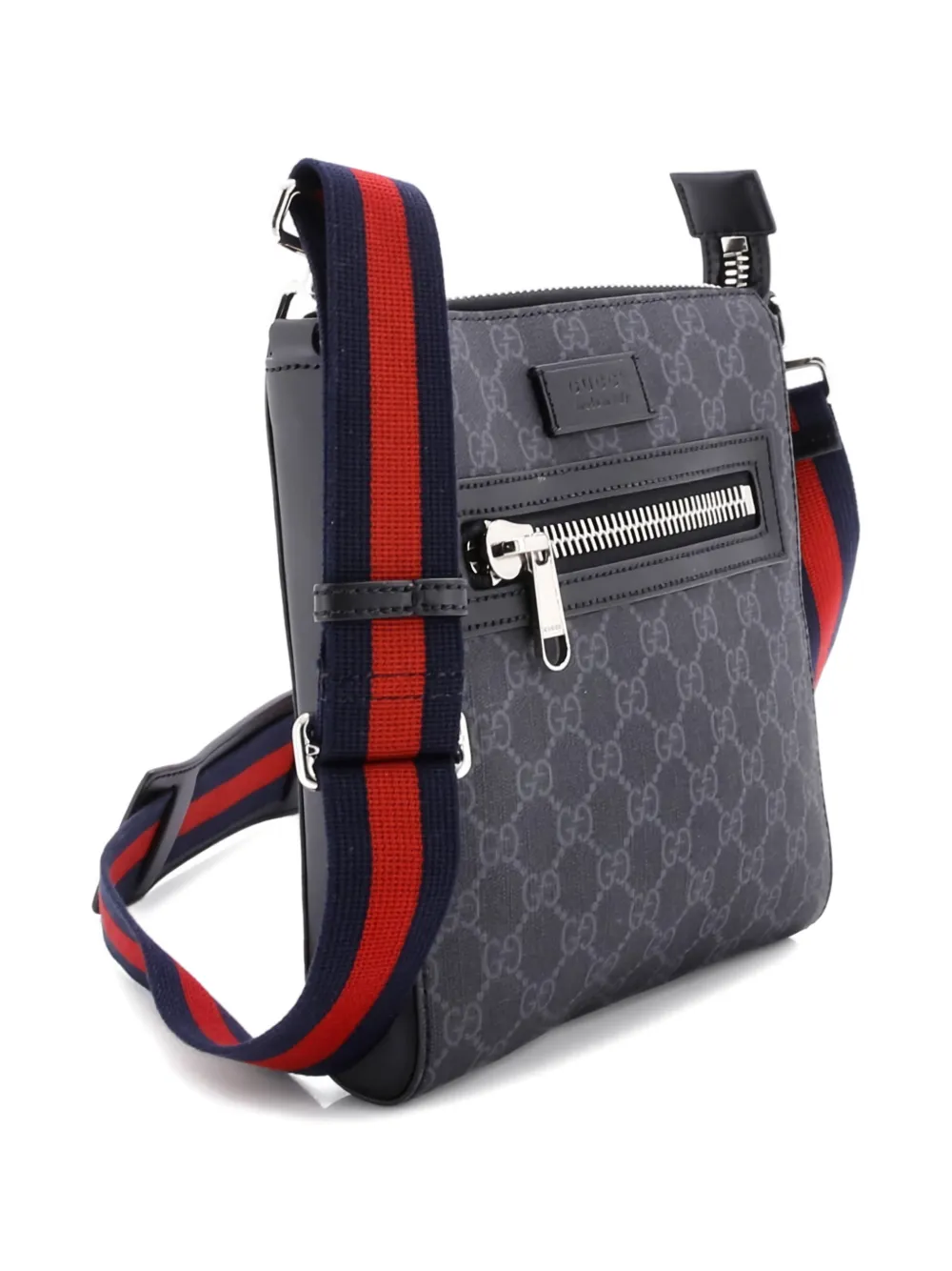 Pre-owned Gucci Web Strap Front Zip Messenger Bag Gg Coated Canvas Small Crossbody Bag In Black