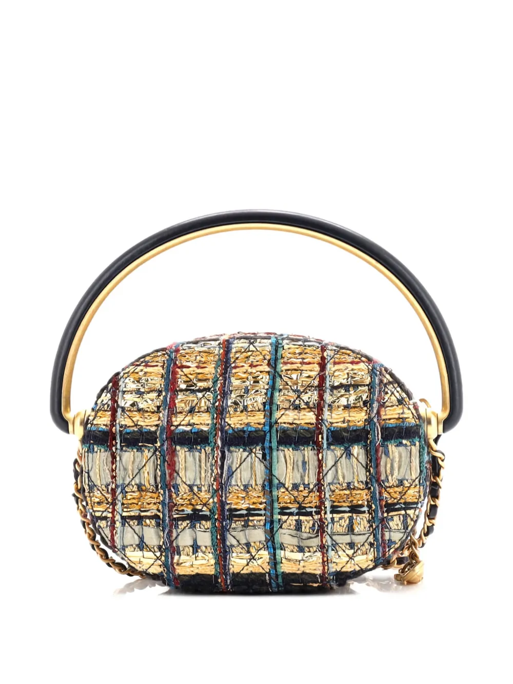 Pre-owned Chanel Paris-new York Oval Camera Case Quilted Tweed Small Crossbody Bag In Blue