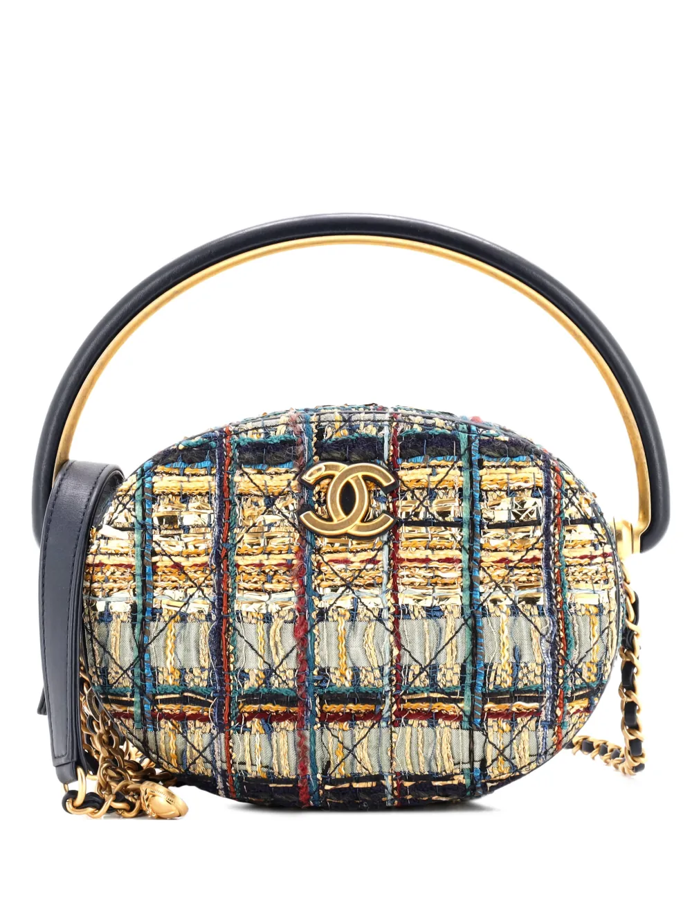 CHANEL Pre-Owned Paris-New York Oval Camera Case Quilted Tweed Small crossbody bag - Blu