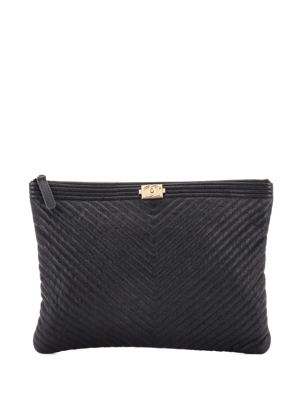 CHANEL Pre-Owned Boy O Case Chevron Caviar Medium clutch bag - Nero