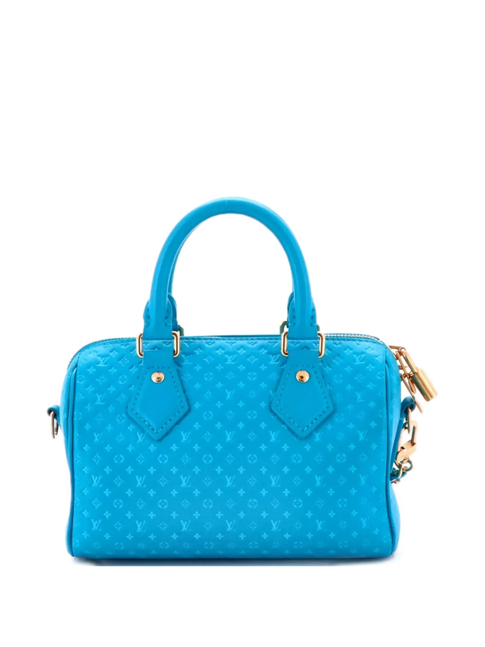 Pre-owned Louis Vuitton Speedy Bandouliere Bag Nanogram Embossed Leather 20 Satchel In Blue