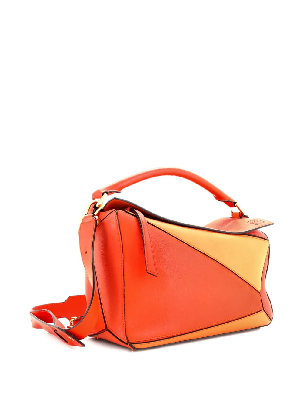 Pre-owned Loewe Puzzle Bag Leather Medium Shoulder Bag In Orange