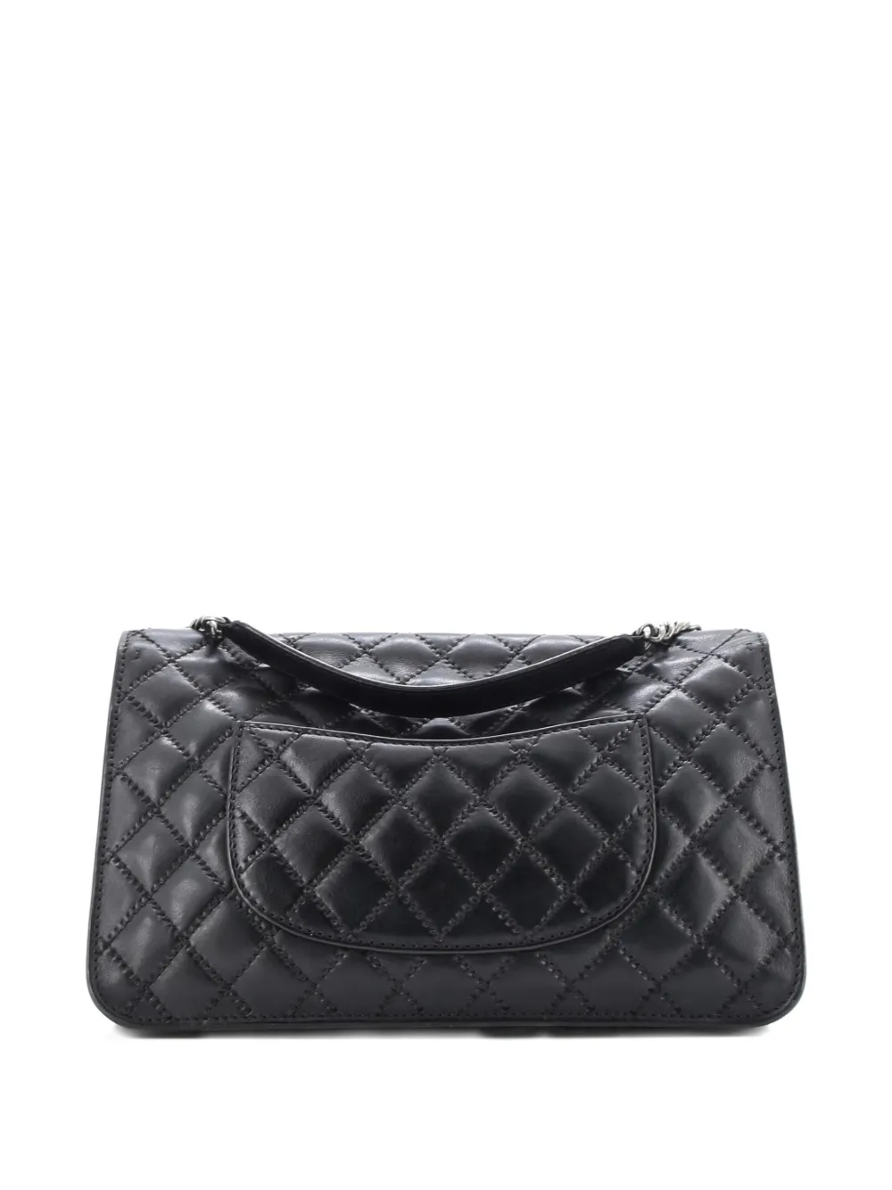 Pre-owned Chanel Cc Push Lock Flap Bag Stitched Calfskin Jumbo Shoulder Bag In Black