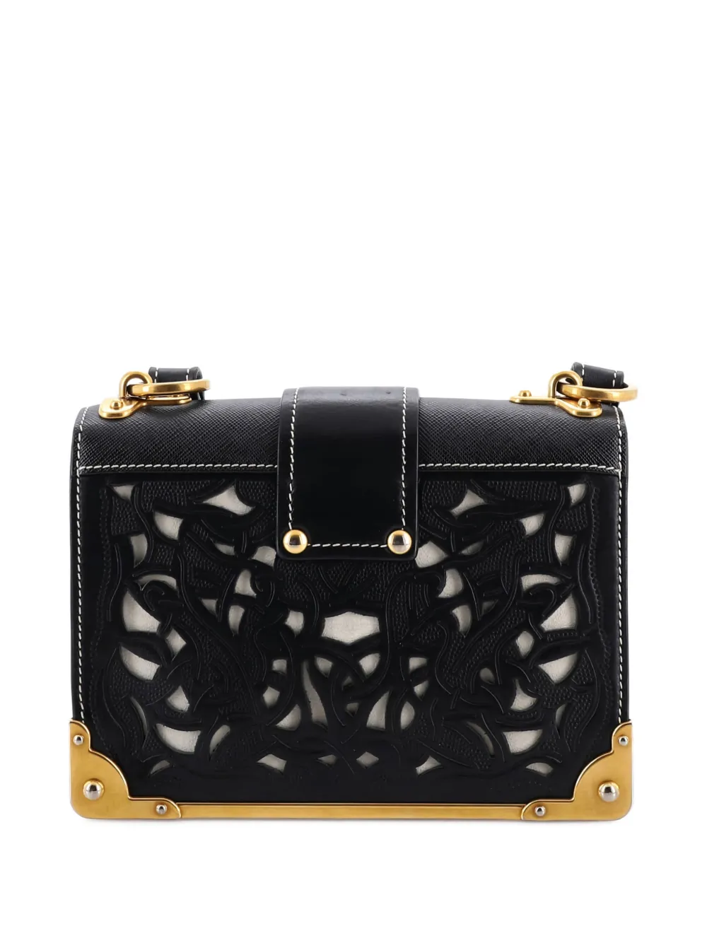 Prada Pre-Owned Cahier Studded Laser Cut Leather Small Crossbody Bag ...