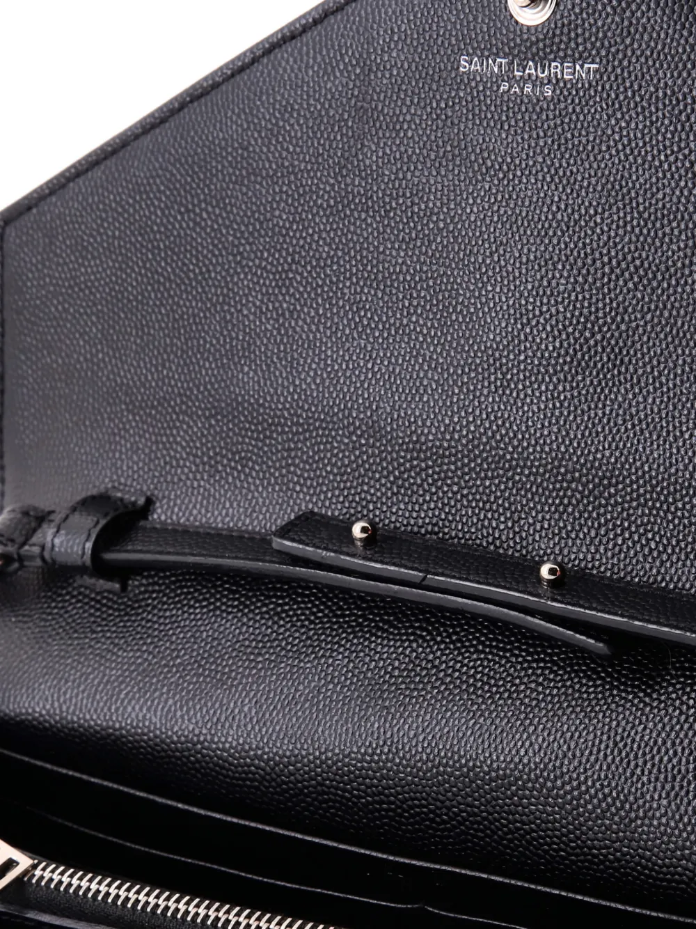 Pre-owned Saint Laurent Classic Monogram Wallet On Chain Matelasse Chevron Leather Medium Crossbody Bag In Black