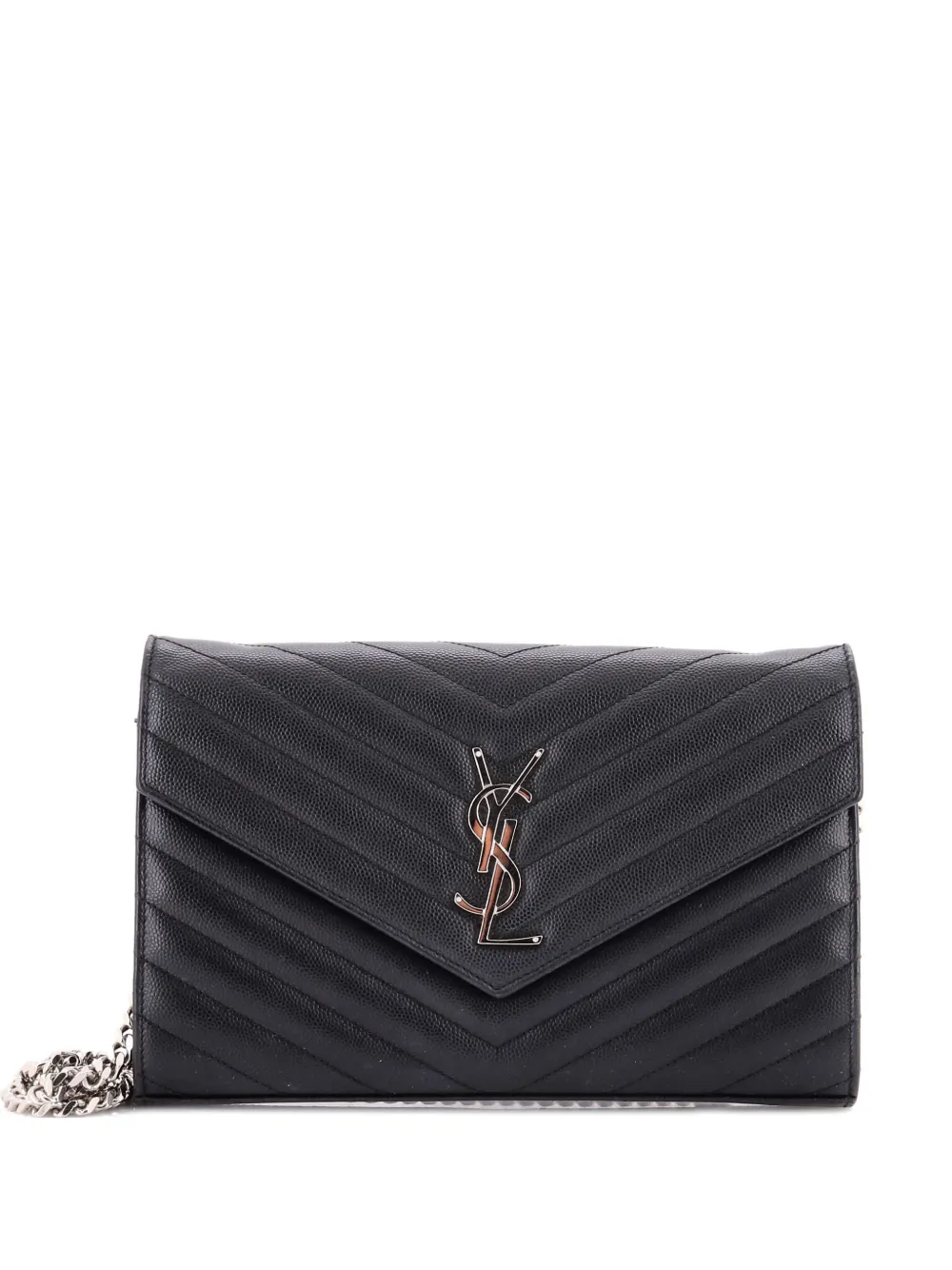 Saint Laurent Pre-Owned Classic Monogram Wallet on Chain Matelasse Chevron Leather Medium crossbody bag - Nero