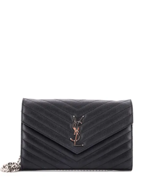 Saint Laurent Pre-Owned Classic Monogram Wallet on Chain Matelasse Chevron Leather Medium crossbody bag