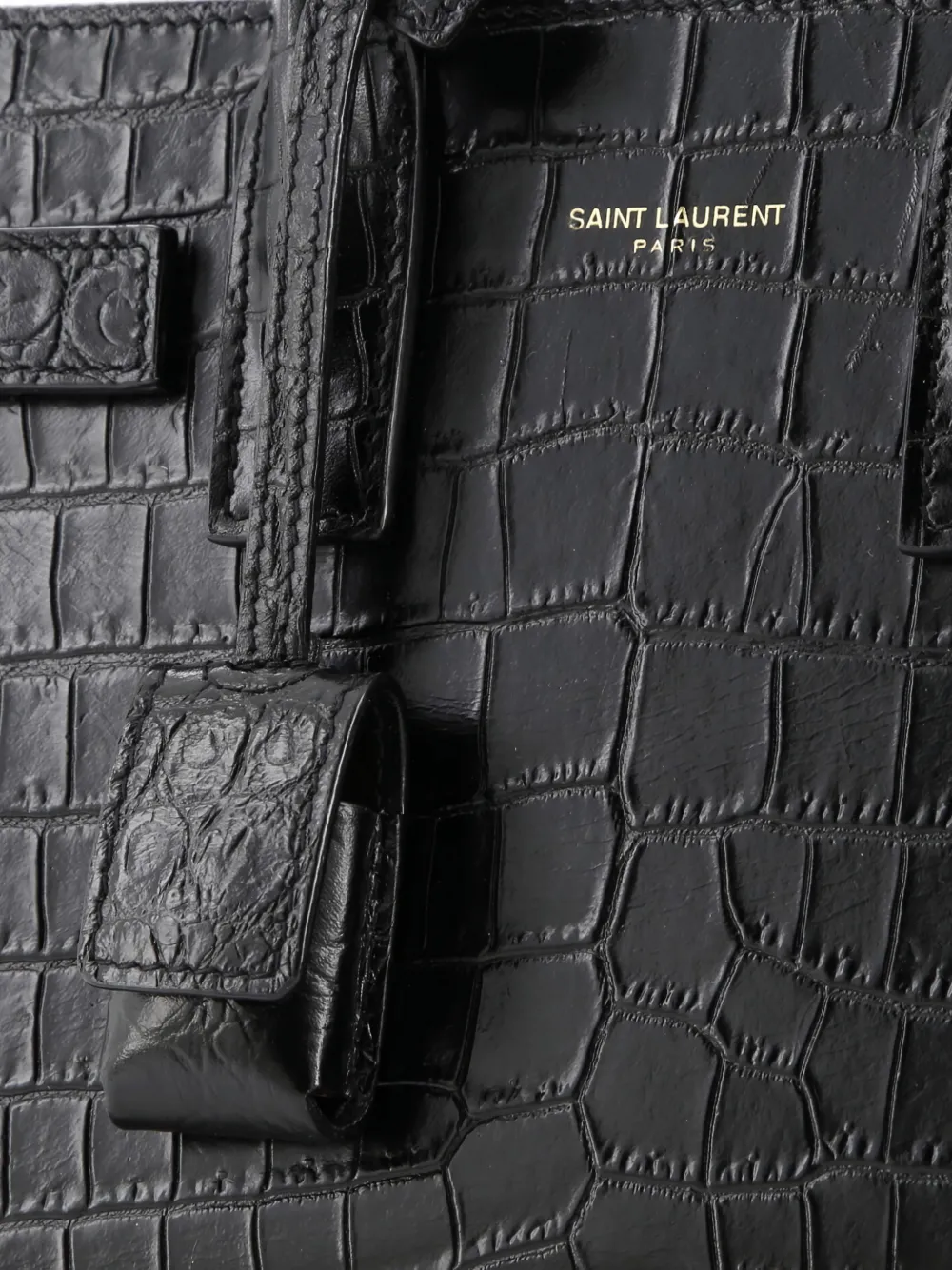 SAINT LAURENT Pre-owned Sac De Jour Nm Bag Crocodile Embossed Leather Nano Satchel In Black