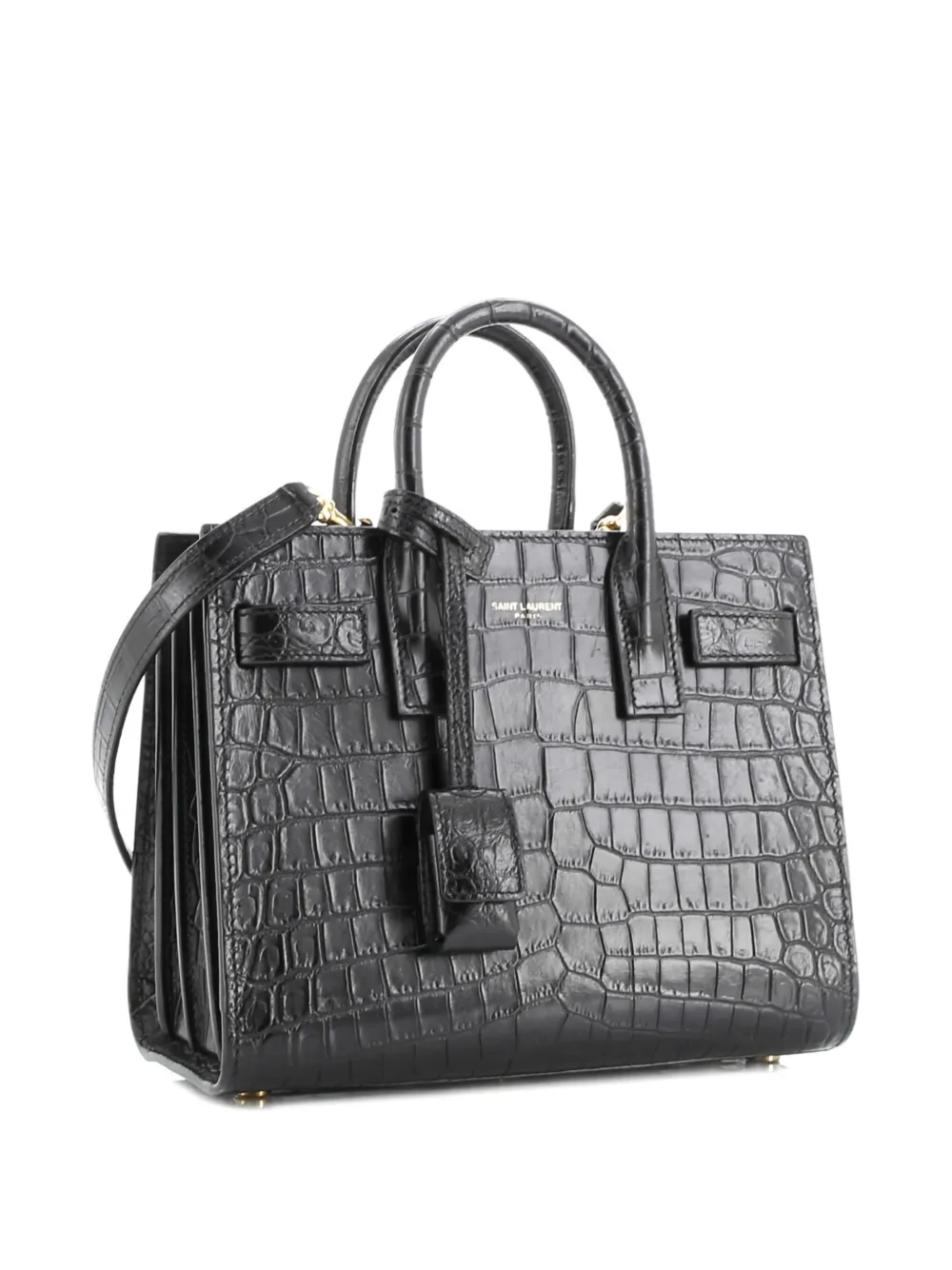 Pre-owned Saint Laurent Sac De Jour Nm Bag Crocodile Embossed Leather Nano Satchel In Black
