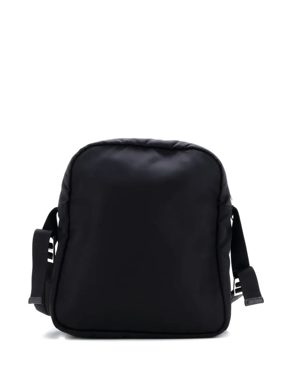 Pre-owned Prada Logo Patch Zip Messenger Bag Tessuto Medium Crossbody Bag In Black