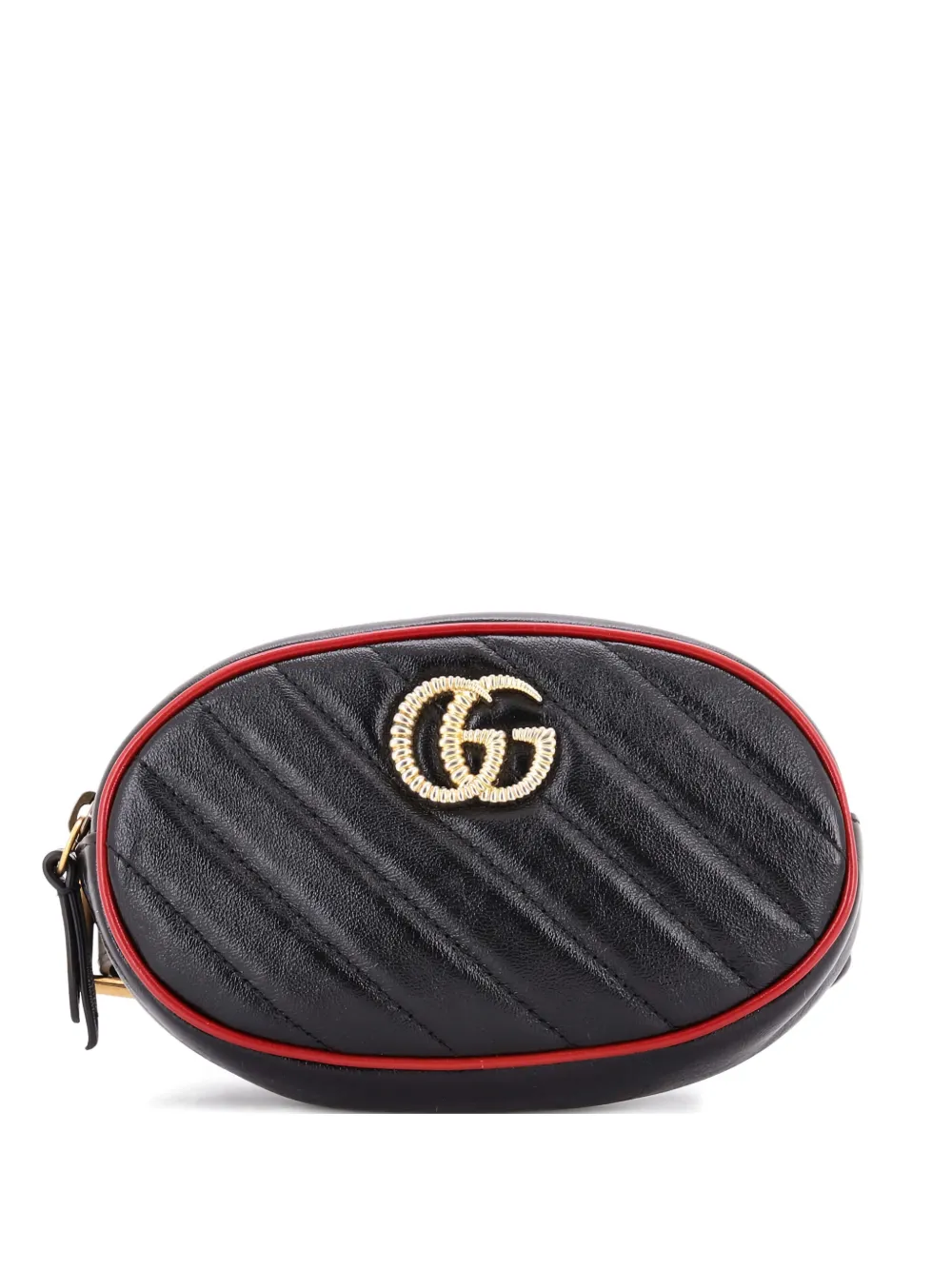 Pre-owned Gucci Gg Marmont Diagonal Quilted Leather Belt Bag In Black