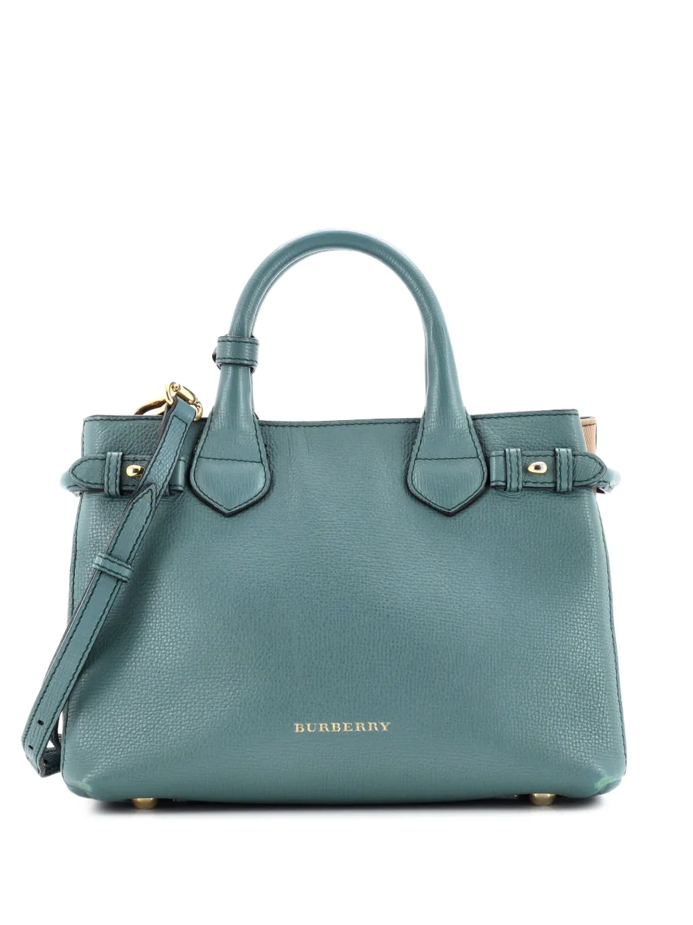 Burberry Pre-Owned Banner Leather and House Check Canvas Small tote bag - Verde
