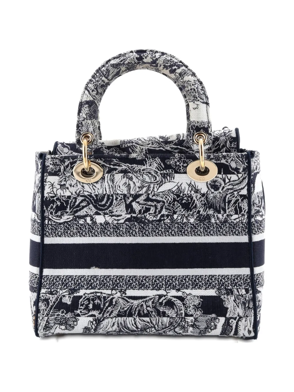 Pre-owned Dior Lady D-lite Bag Embroidered Canvas Medium Satchel In Blue