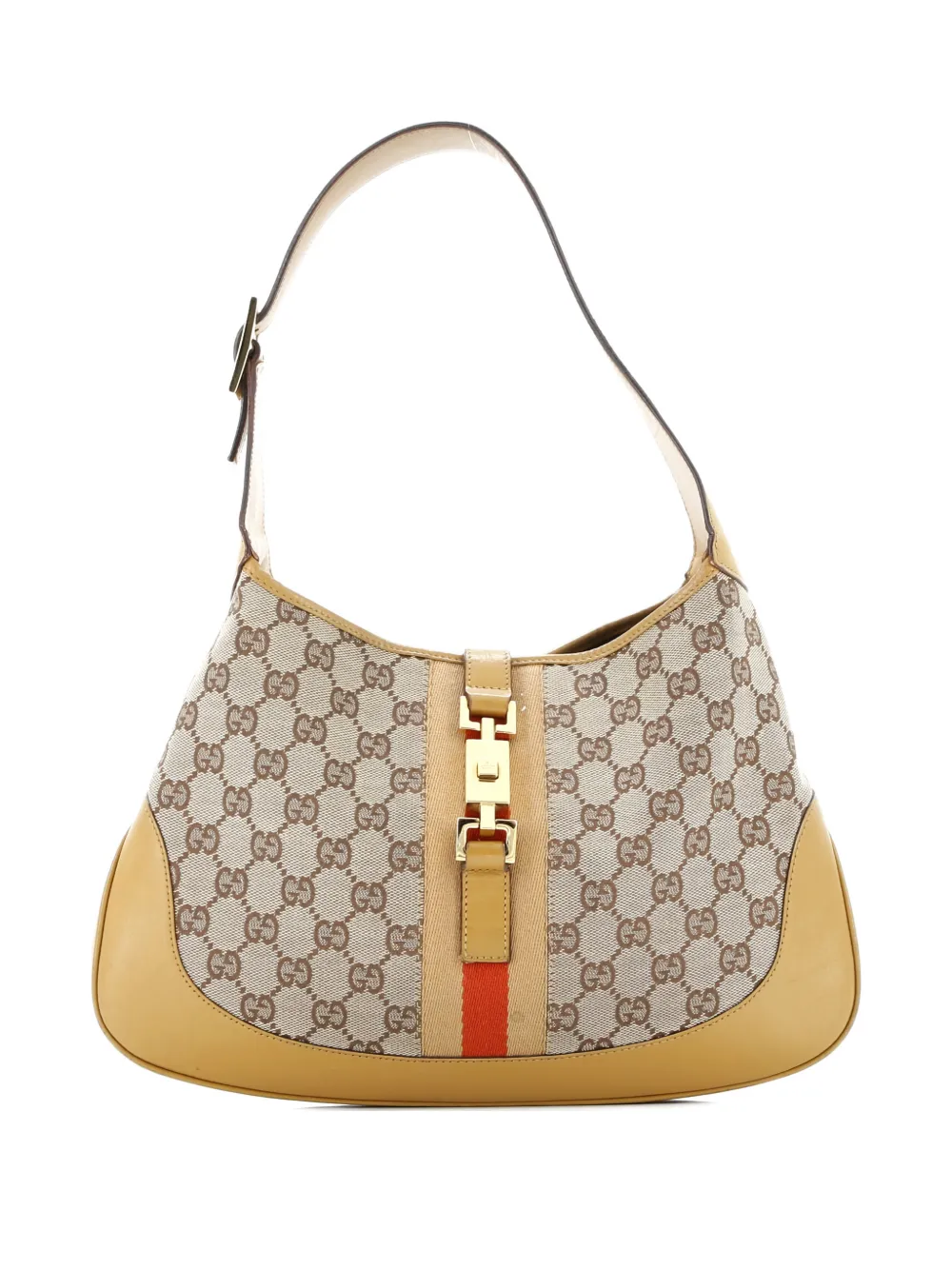 Pre-owned Gucci Web Jackie O Gg Canvas Medium Hobo Bag In Brown