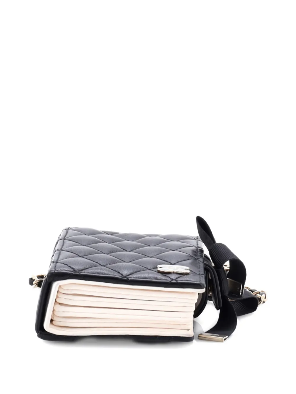 Pre-owned Chanel Cc Book Card Holder With Chain Quilted Lambskin Crossbody Bag In Black