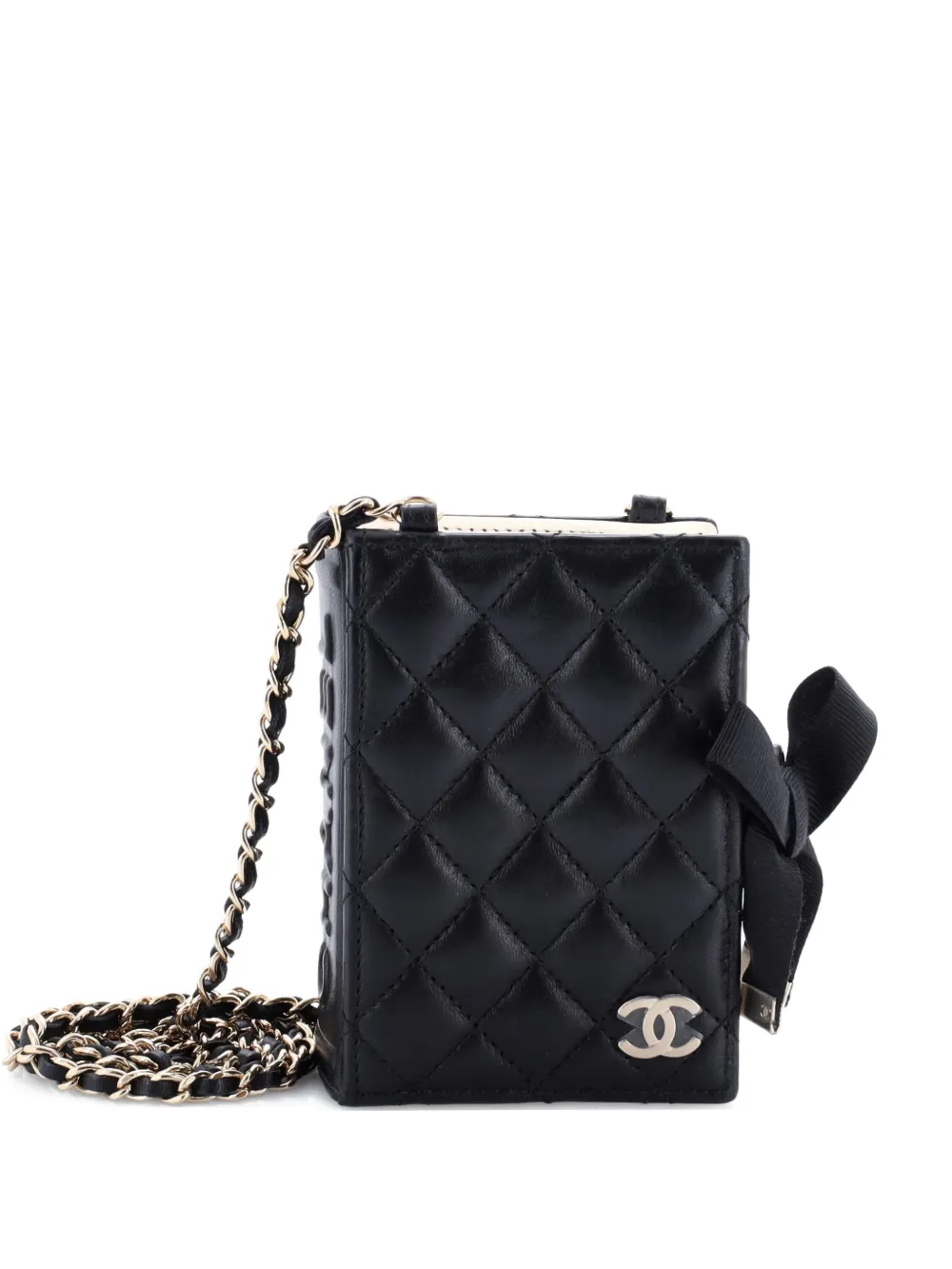 CHANEL Pre-Owned CC Book Card Holder with Chain Quilted Lambskin crossbody bag - Nero