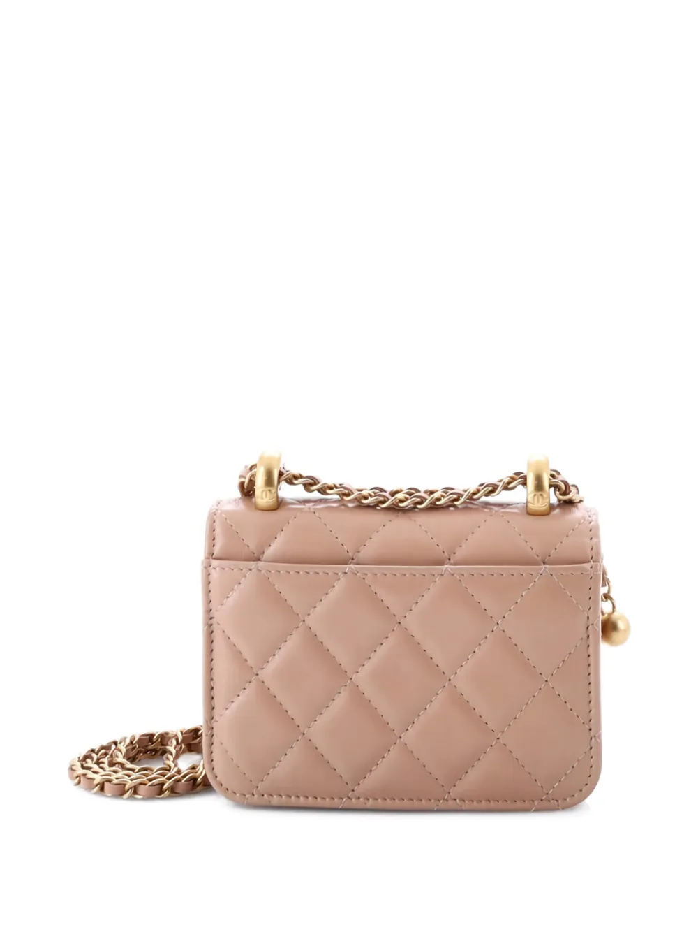 Pre-owned Chanel Perfect Fit Flap Coin Purse With Chain Quilted Calfskin Clutch Bag In Neutral