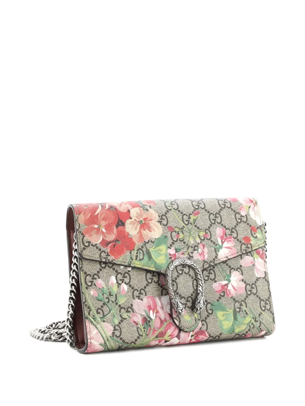 Pre-owned Gucci Dionysus Chain Wallet Blooms Print Gg Coated Canvas Small Crossbody Bag In Brown