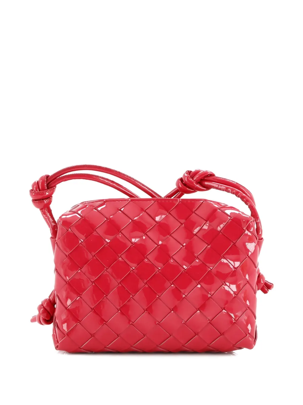 Pre-owned Bottega Veneta Loop Intrecciato Patent Mini Crossbody Bag In Pink