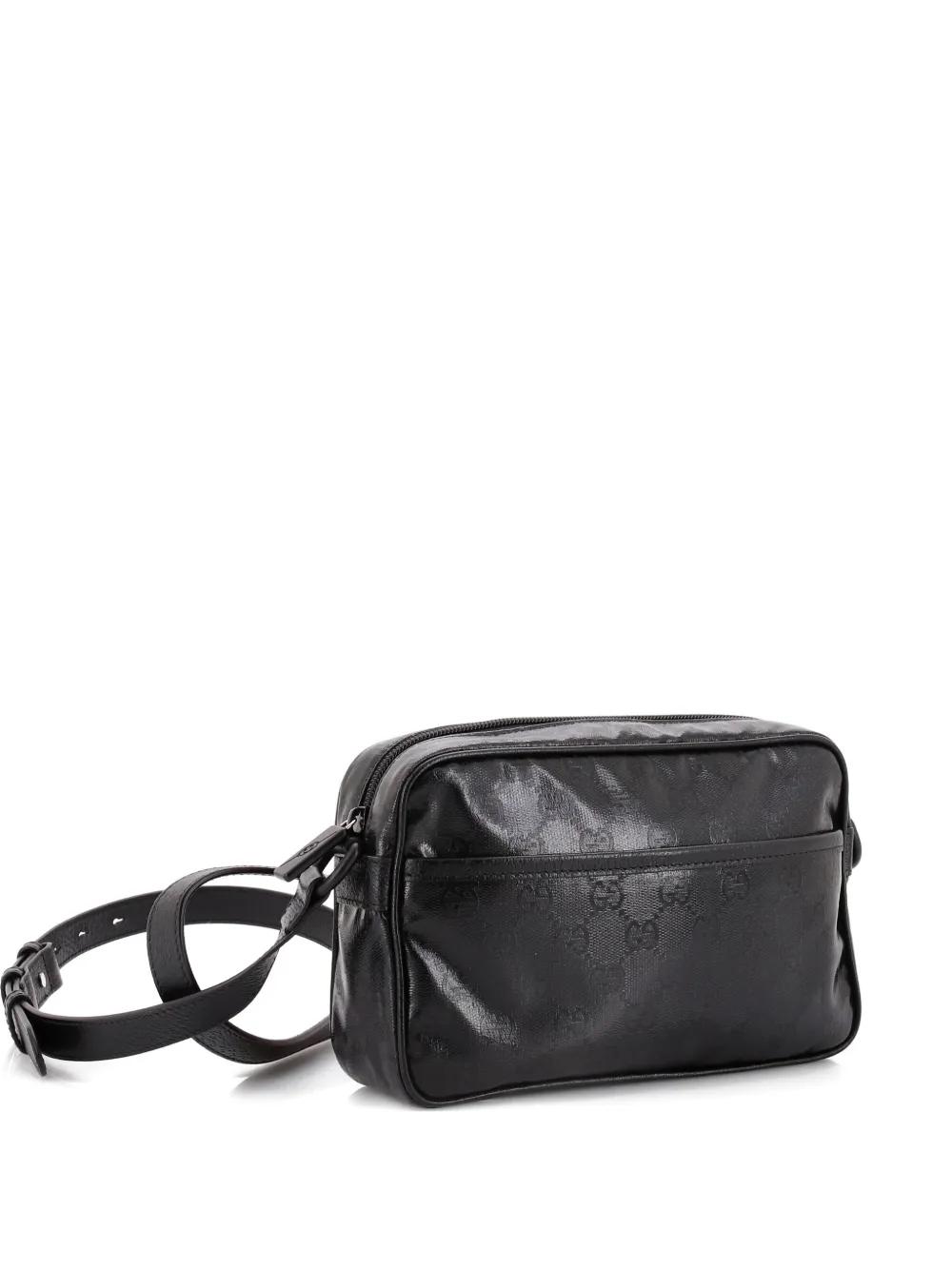 Pre-owned Gucci Front Pocket Camera Bag Gg Crystal Coated Canvas Mini Crossbody Bag In Black