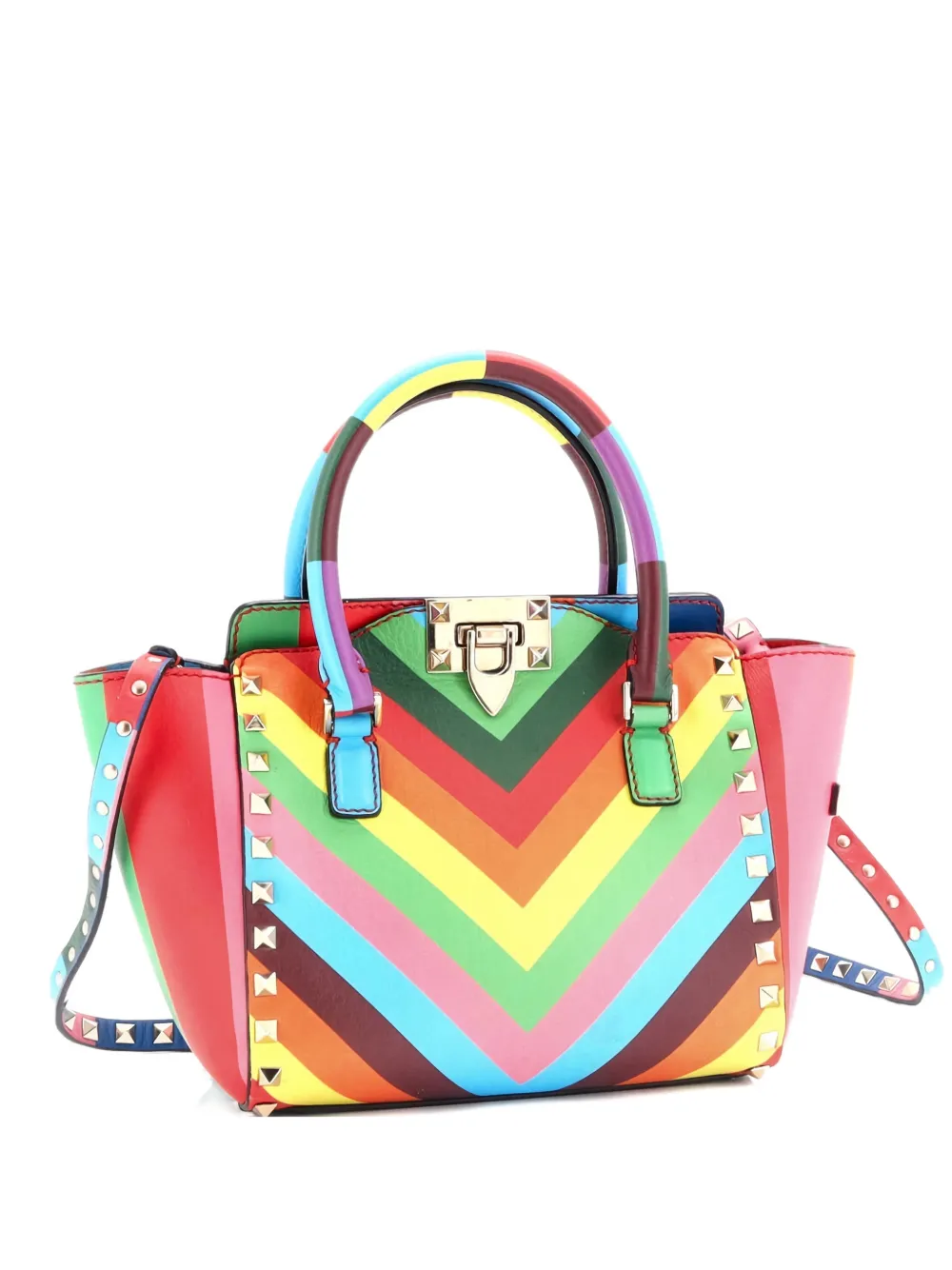 Pre-owned Valentino Garavani 1973 Rockstud Rigid Leather Mini Tote Bag In Multi