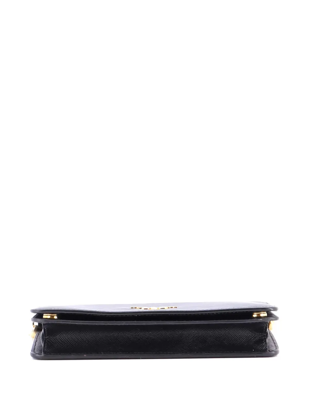 Pre-owned Prada Wristlet Wallet On Chain Saffiano Leather Mini Clutch Bag In Black