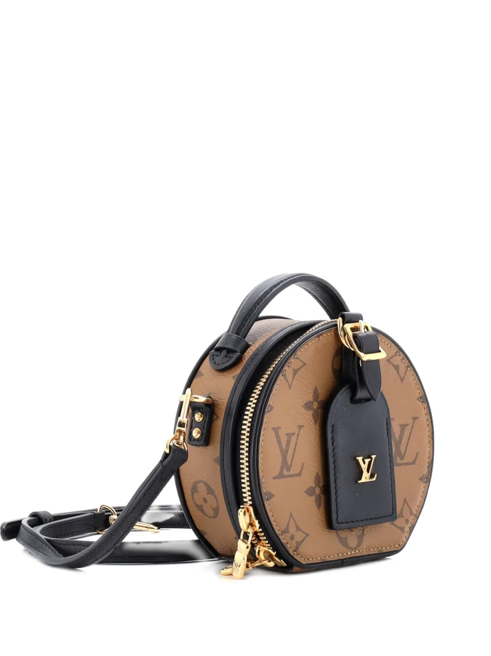 Pre-owned Louis Vuitton Mini Boite Chapeau Bag Reverse Monogram Canvas Crossbody Bag In Black