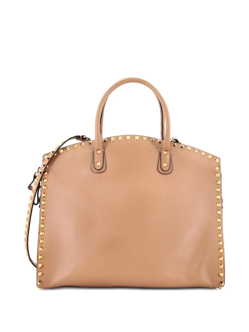 Pre-owned Valentino Garavani Rockstud Convertible Dome Leather Tote Bag In Neutral