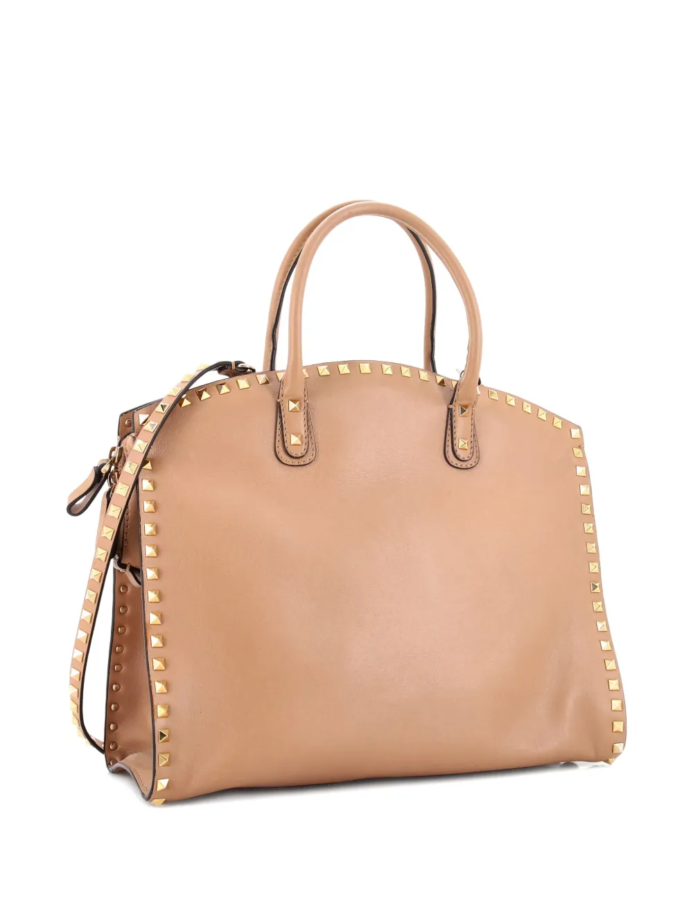 Pre-owned Valentino Garavani Rockstud Convertible Dome Leather Tote Bag In Neutral