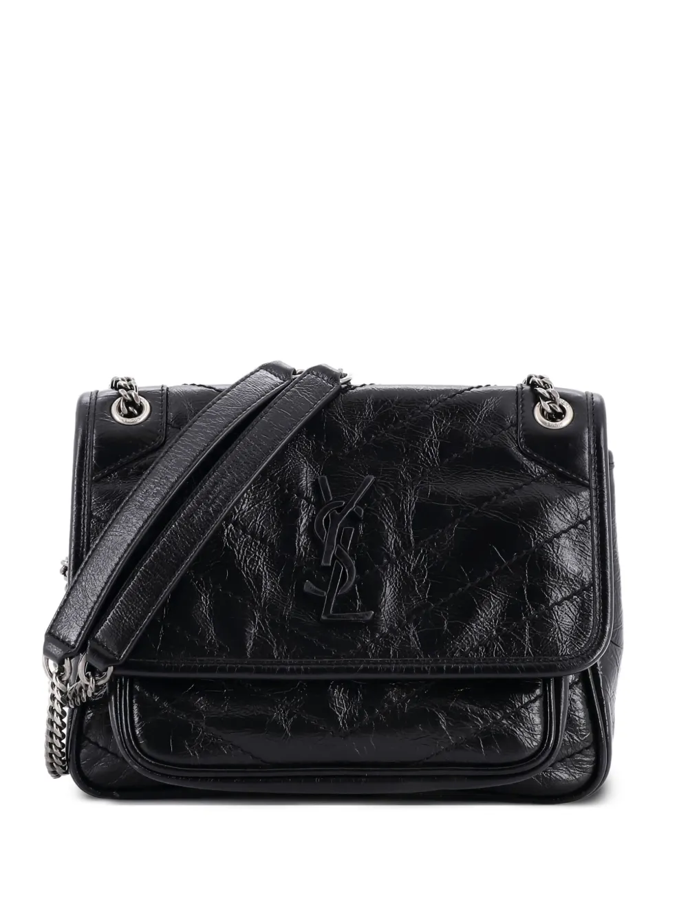 Saint Laurent Pre-Owned Niki Chain Flap Bag Matelasse Chevron Leather Baby shoulder bag - Nero
