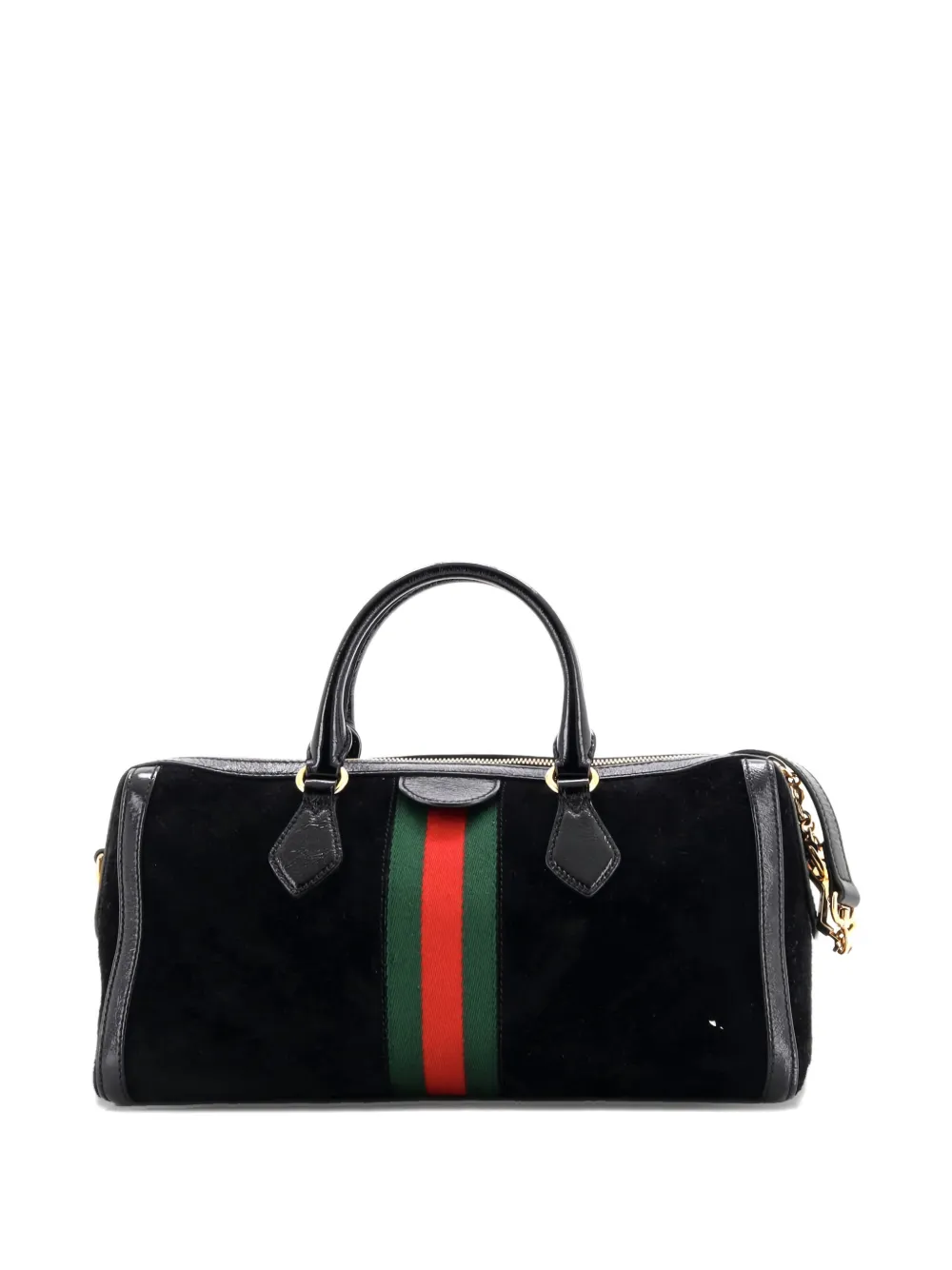 Pre-owned Gucci Ophidia Boston Bag Suede Medium Satchel In Black