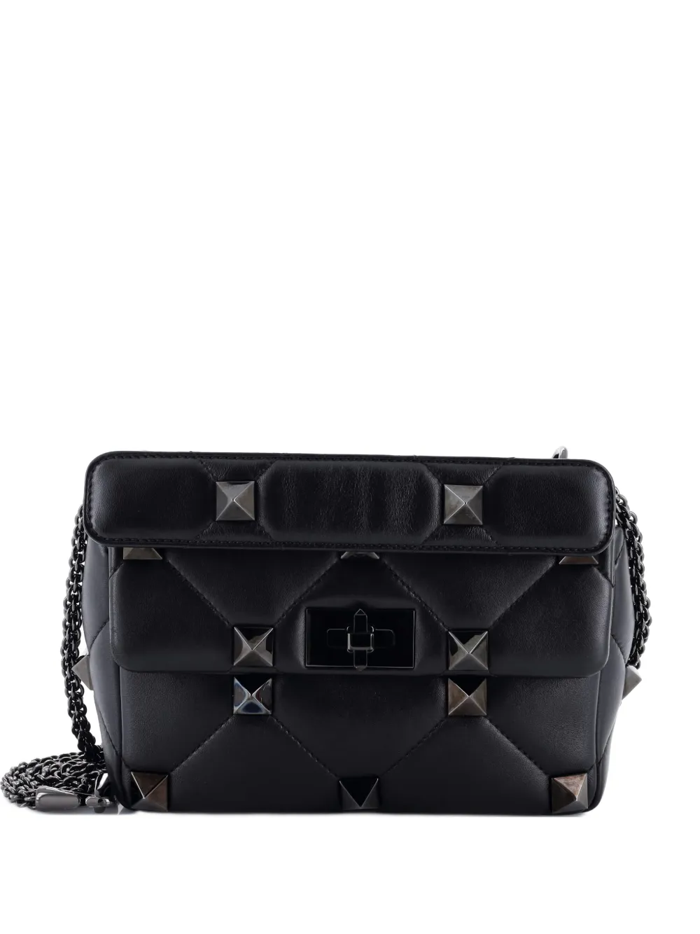 Valentino Garavani Pre-Owned Roman Stud Flap Bag Quilted Leather Medium crossbody bag - Nero