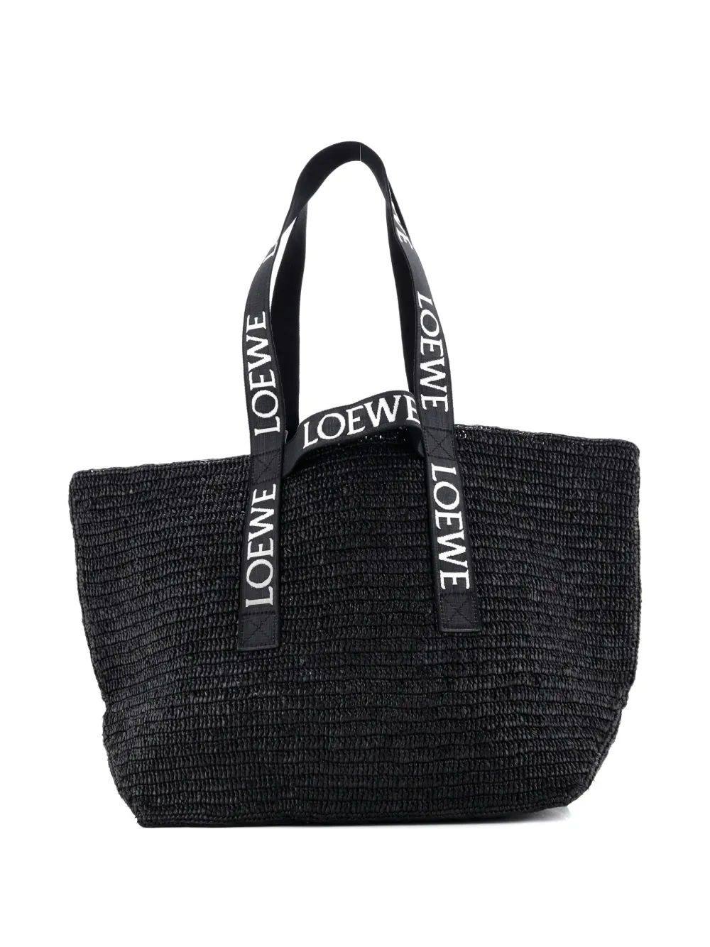 Pre-owned Loewe Fold Logo Strap Raffia Large Tote Bag In Black