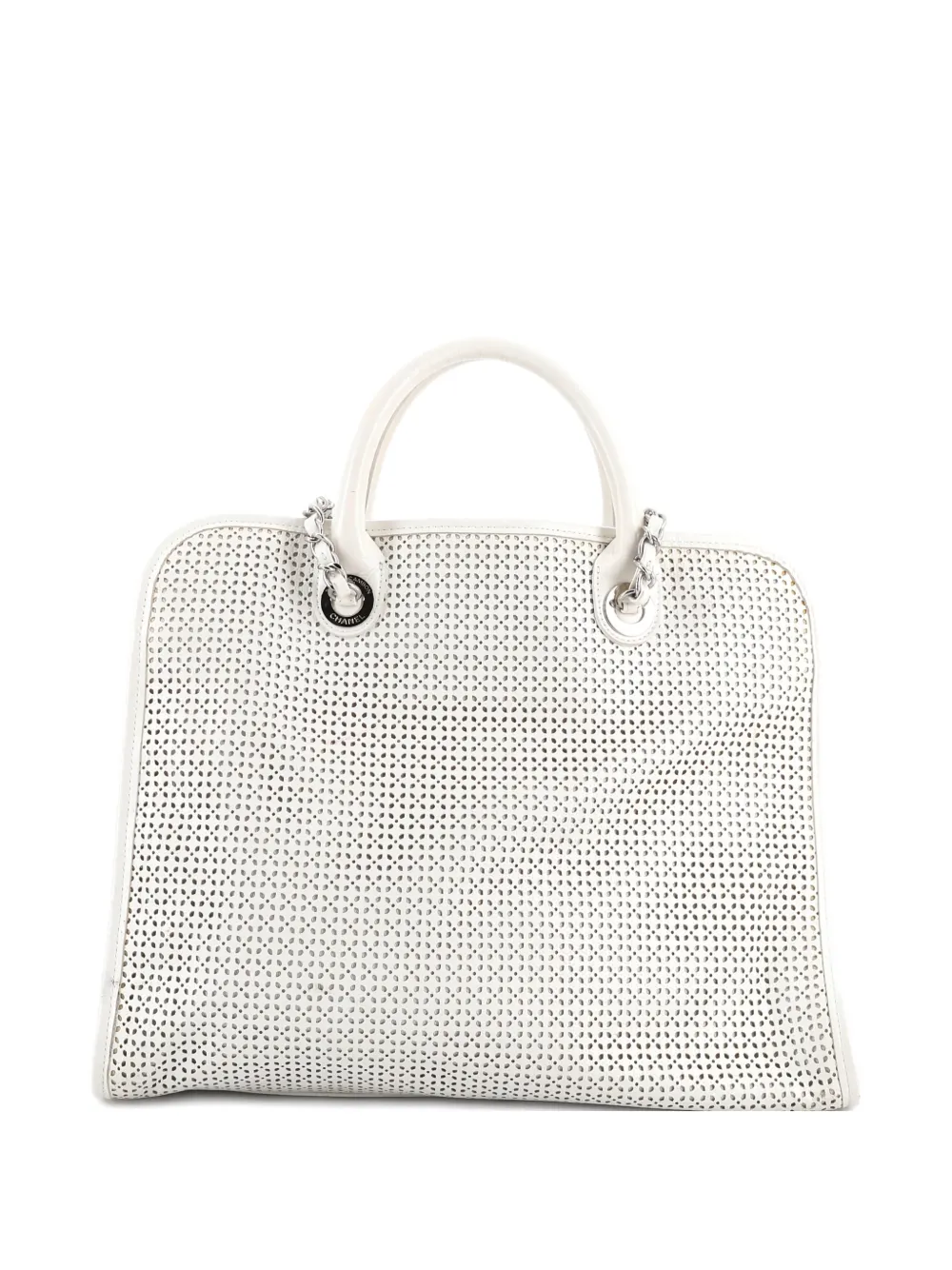 Pre-owned Chanel Up In The Air Convertible Perforated Leather Tote Bag In White