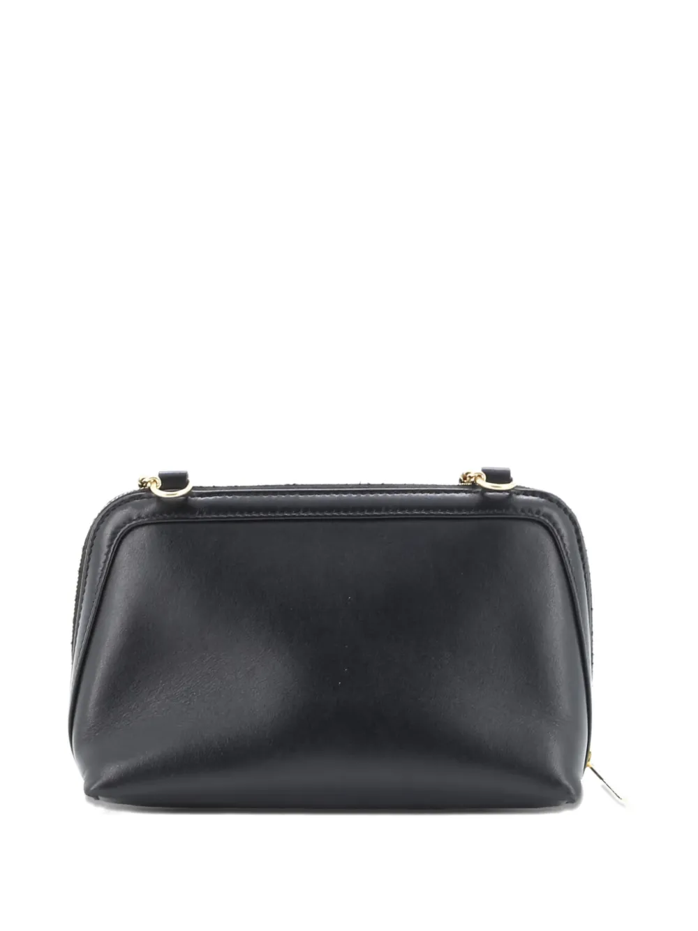 Pre-owned Celine Cuir Triomphe Zip Around Chain Clutch Leather Crossbody Bag In Black