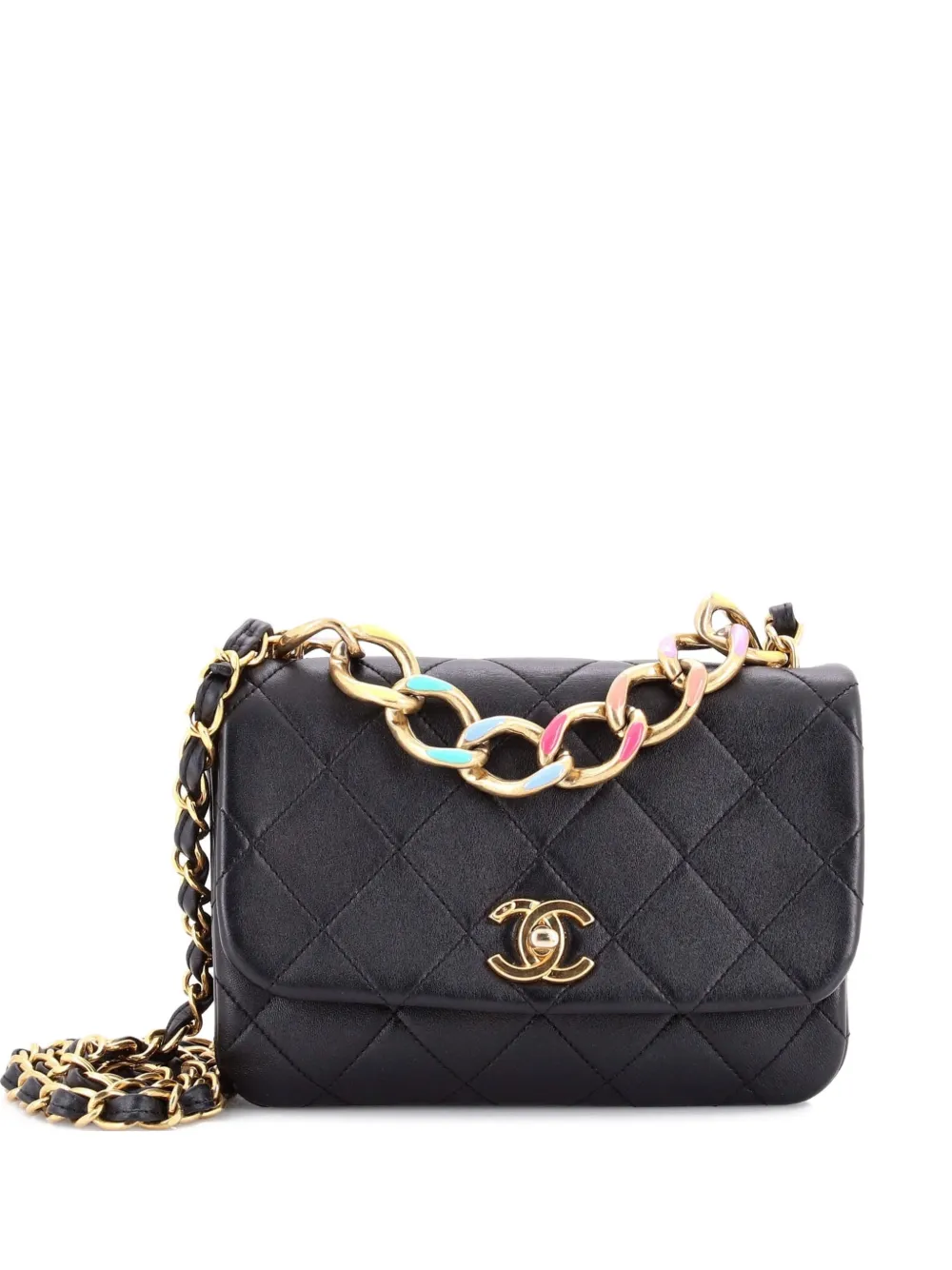 CHANEL Pre-Owned Borsa a tracolla Color Match Multicolor Flap piccola in pelle di agnello trapuntata - Nero