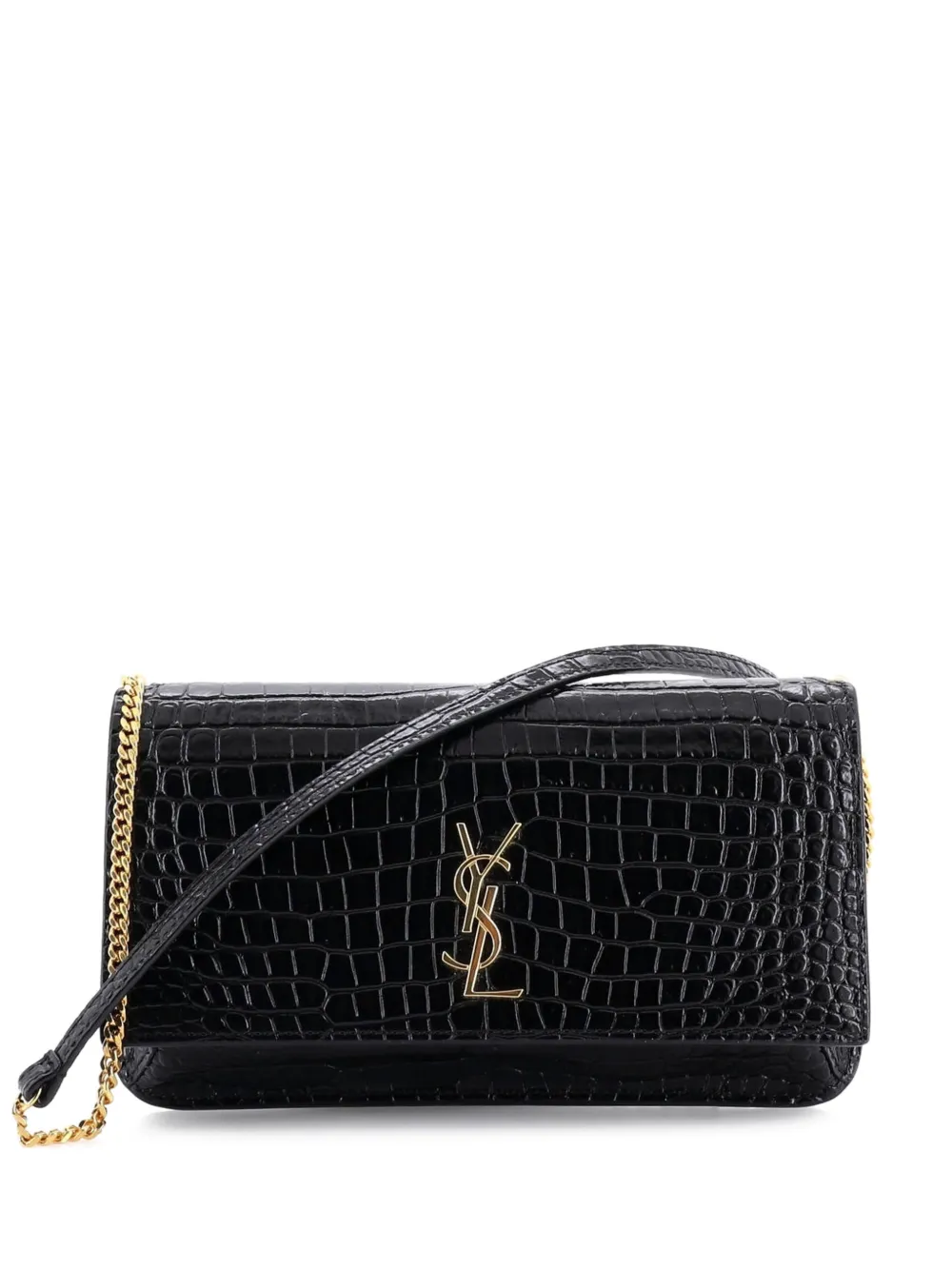 Saint Laurent Pre-Owned Classic Monogram Phone Holder Shoulder Bag Crocodile Embossed Leather crossbody bag - Nero
