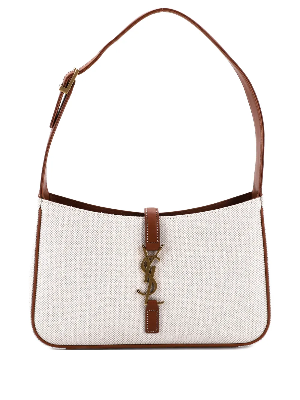 Pre-owned Saint Laurent Le 5 A 7 Canvas Small Hobo Bag In Neutral