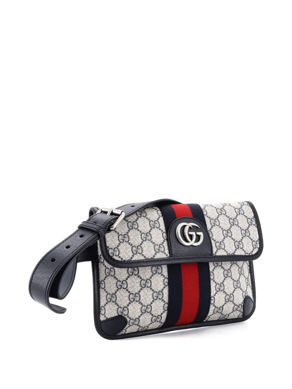 GUCCI Pre-owned Ophidia Flap Gg Coated Canvas With Leather Belt Bag In Blue