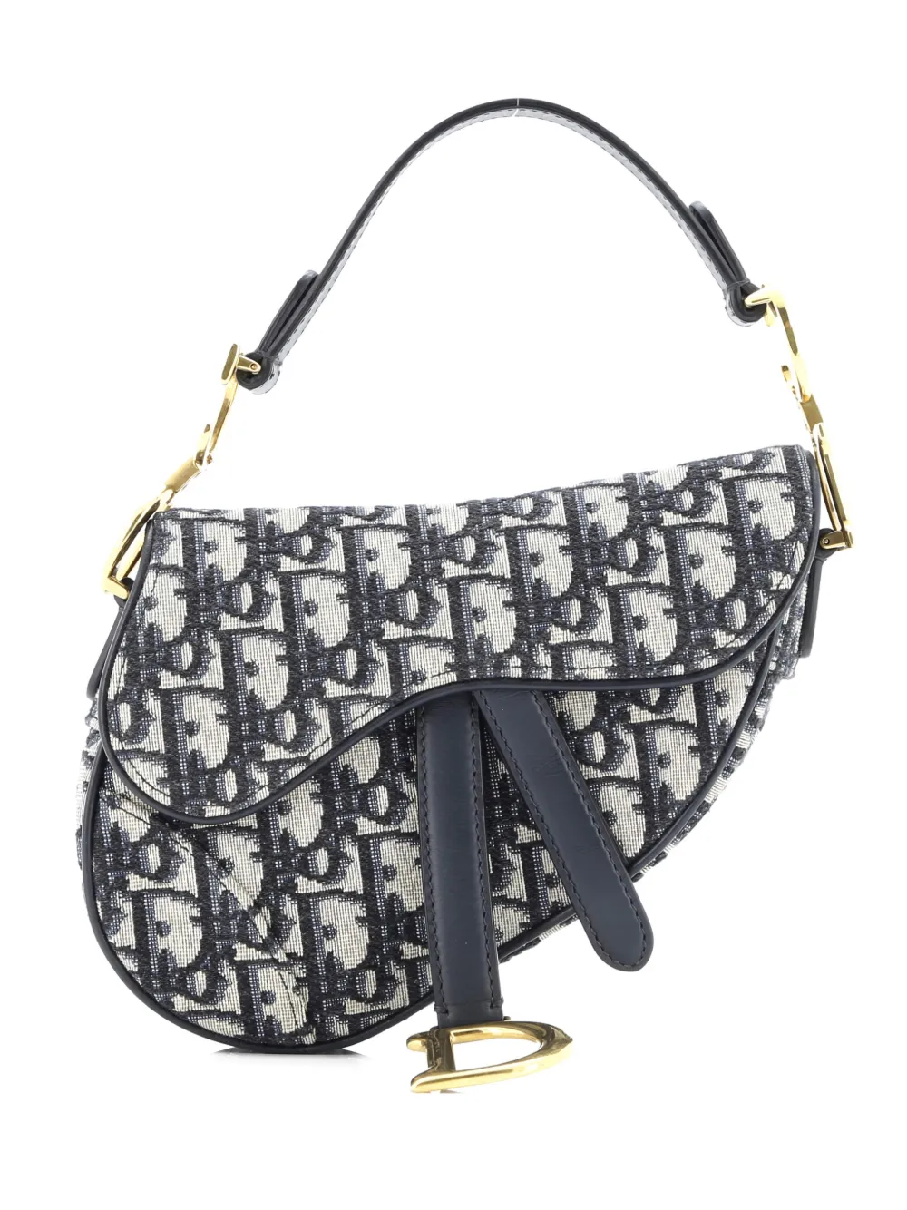 Pre-owned Dior Saddle Handbag Oblique Canvas Mini Shoulder Bag In Blue